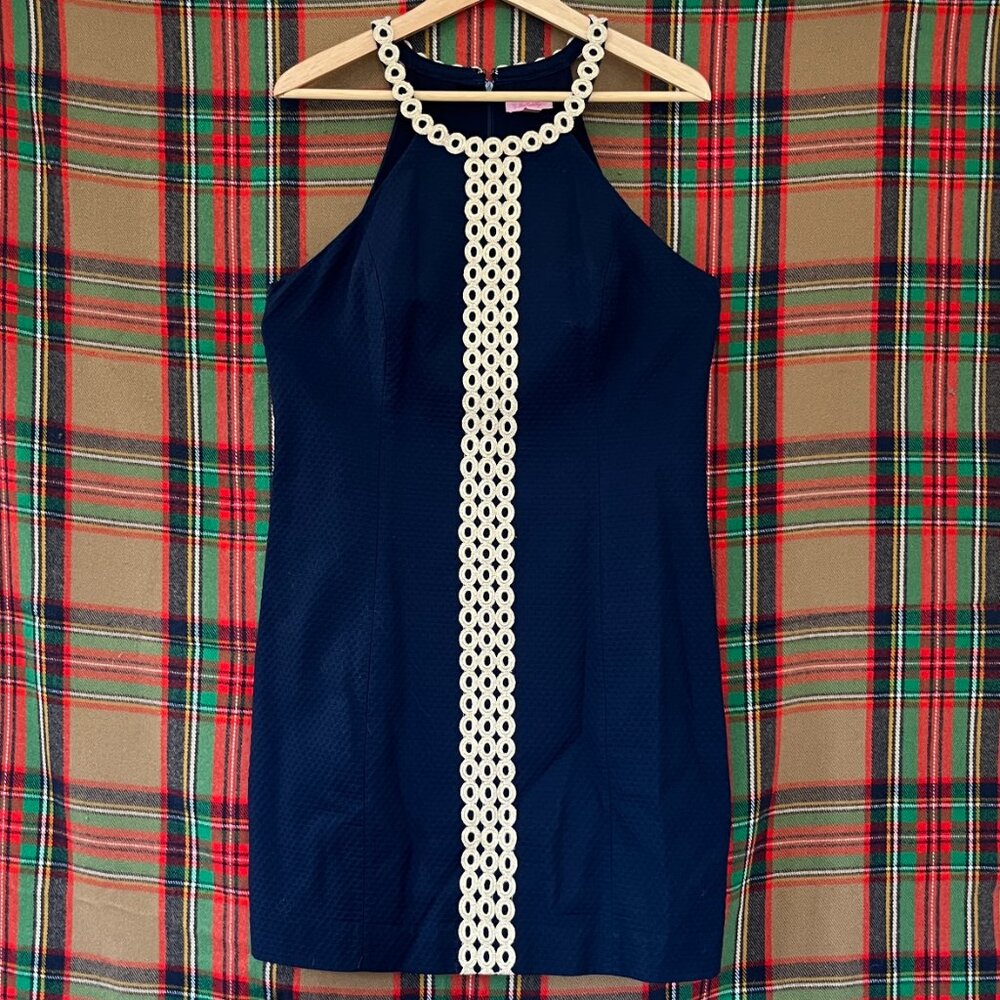 Lilly Pulitzer Women's Navy / Gold Sasha Halter Shift Dress Size 10